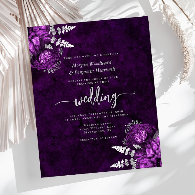 Budget Plum Purple Silver Floral Wedding Invite (Creator Uploaded)