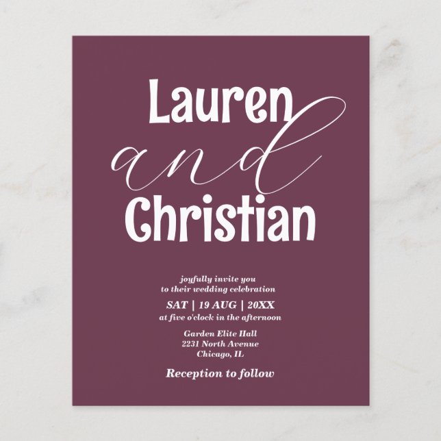 Budget Plum Scripture Wedding Invitation (Front)