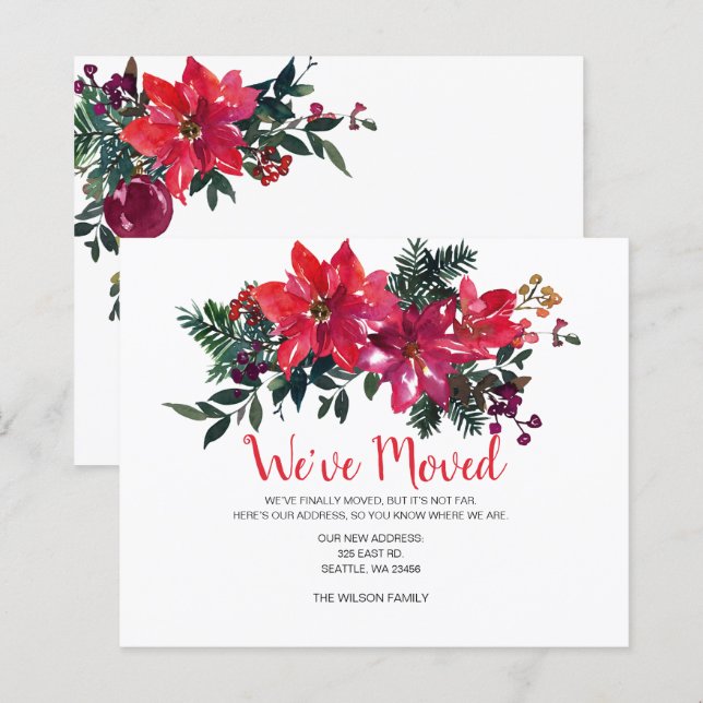 Budget Poinsettia Berries Weve Moved Holiday Cards (Front/Back)