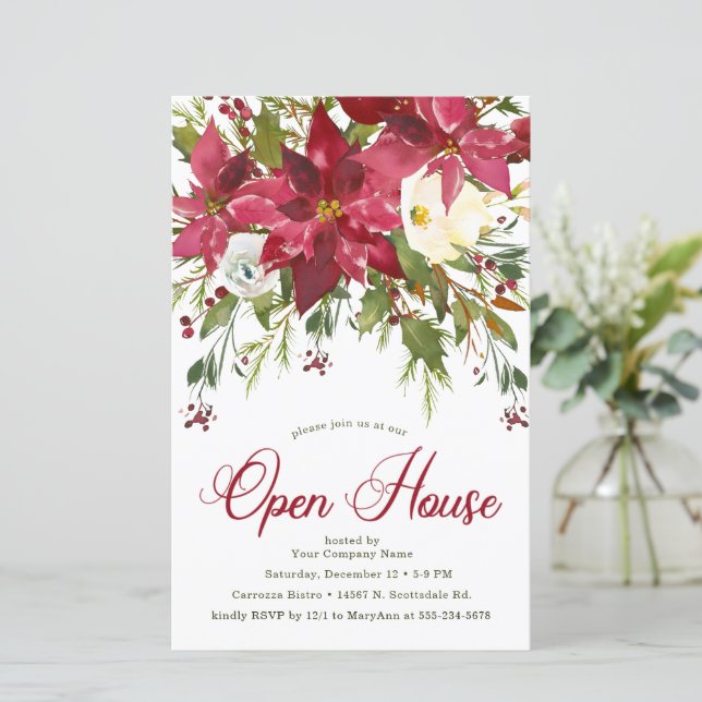 Budget Poinsettia Company Open House Invite (Standing Front)