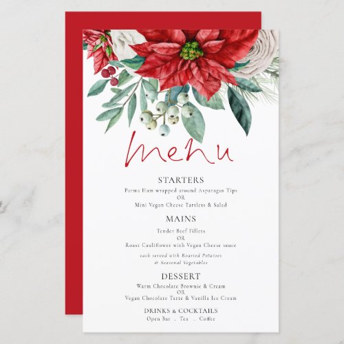 Budget Poinsettia Florals Wedding Menu