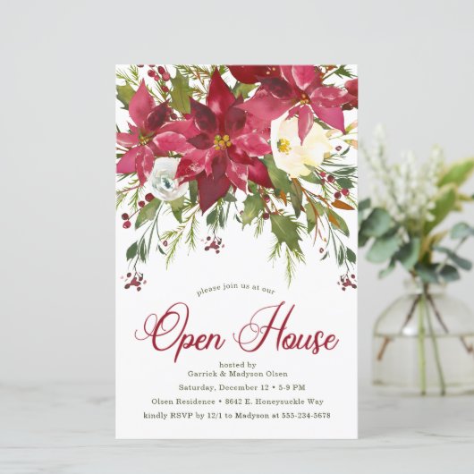 Budget Poinsettia Open House Invite (Standing Front)