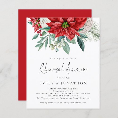 Budget Poinsettia QR Code Rehearsal Dinner invite