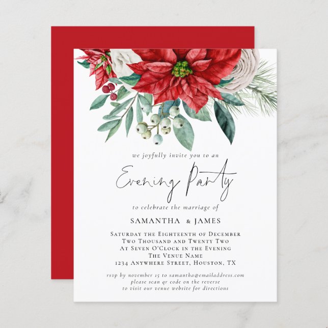 Budget Poinsettia QR Code Wedding Evening Party (Front/Back)