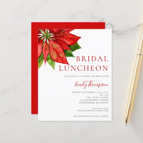Budget Poinsettia Red Bridal Luncheon Invitation