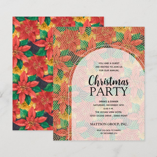 Budget Poinsettias Christmas Party Invitation (Front/Back)