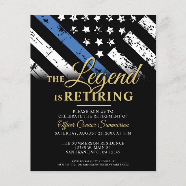 Budget Police Blue Retirement Party Invitation (Front)