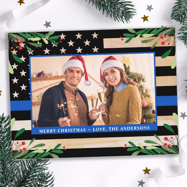  Budget Police Christmas Custom Photo Blue Flag  Postcard (Creator Uploaded)