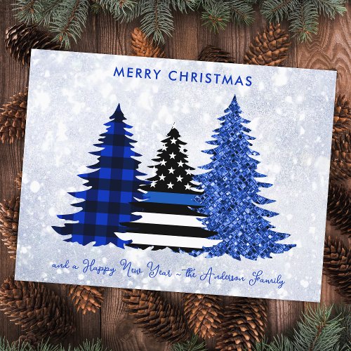 Budget Police Christmas Plaid Glitter Blue Holiday