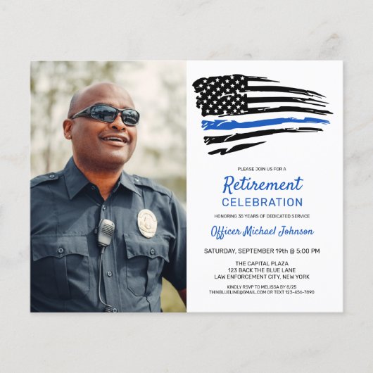 Budget Police Custom Photo Retirement Invitation (Front)