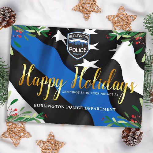 Budget Police Department Christmas Blue Line Flag  Postcard