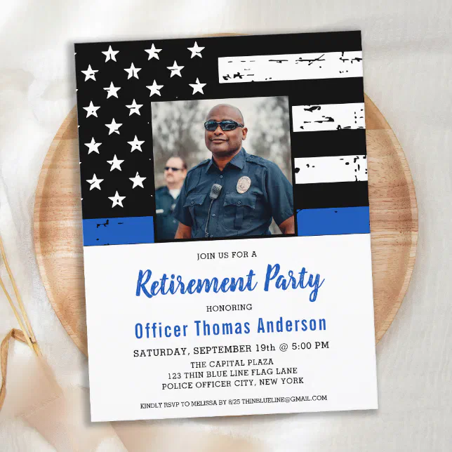 Budget Police Officer Photo Retirement Invitation | Zazzle