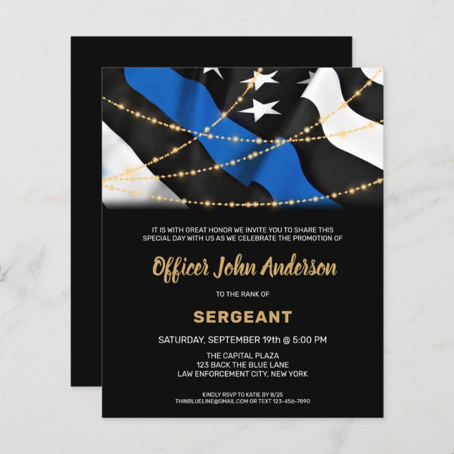 Budget Police Promotion Thin Blue Line Invitation (Front/Back)