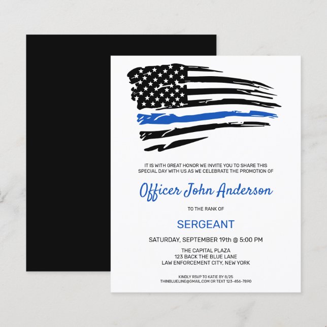 Budget Police Promotion Thin Blue Line Party Invit (Front/Back)