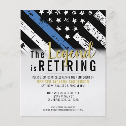 Budget Police Retirement Blue Line Invitation Flyer