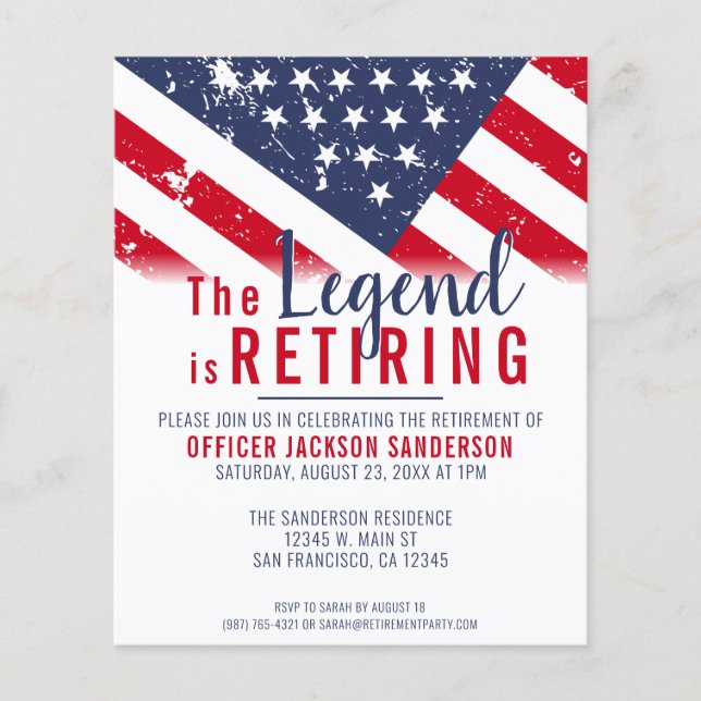 Budget Police Retirement Patriotic Invitation (Front)