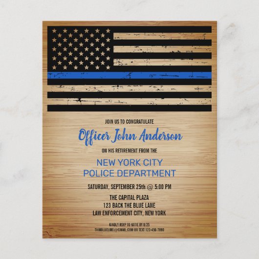 Budget Police Retirement Thin Blue Line Invitation (Front)