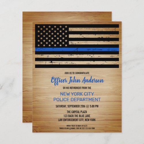 Budget Police Retirement Thin Blue Line Invitation