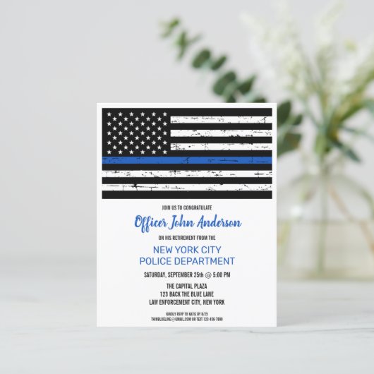 Budget Police Retirement Thin Blue Line Invitation (Standing Front)
