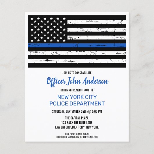 Budget Police Retirement Thin Blue Line Invitation (Front)