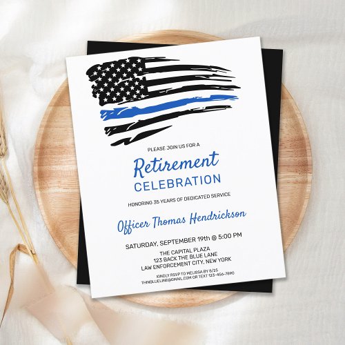 Budget Police Retirement Thin Blue Line Invitation