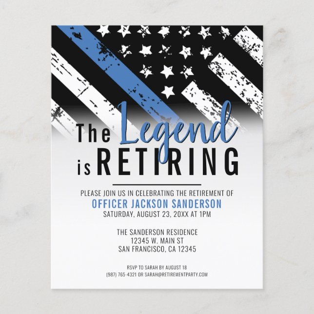 Budget Police Retirement Thin Blue Line Invitation Flyer (Front)