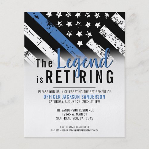 Budget Police Retirement Thin Blue Line Invitation Flyer