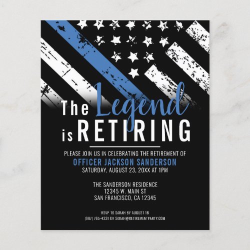 Budget Police Retirement Thin Blue Line Invitation Flyer