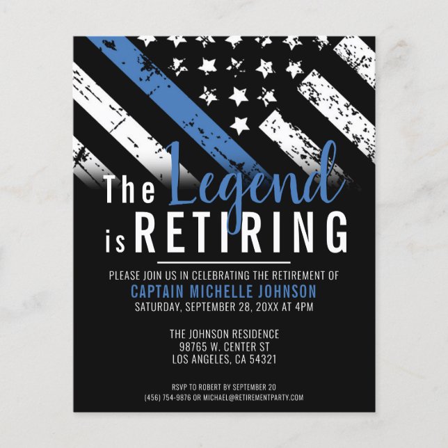 Budget Police Retirement Thin Blue Line Party Flyer (Front)