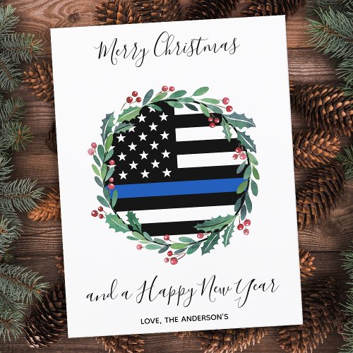 Budget Police Thin Blue Line Christmas Postcard