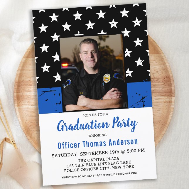 Budget Police Thin Blue Line Photo Graduation Invi (Creator Uploaded)