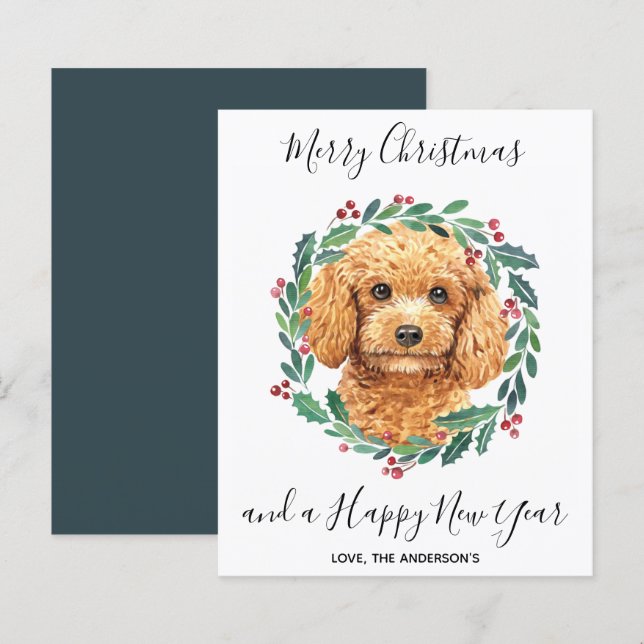 Budget Poodle Dog Elegant Merry Christmas Card (Front/Back)