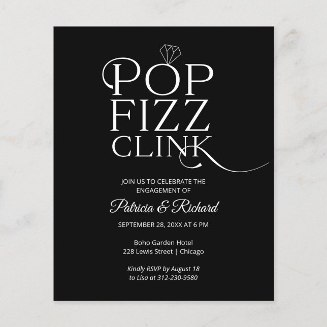 Budget Pop Fizz Clink Engagement Party Invitation (Front)