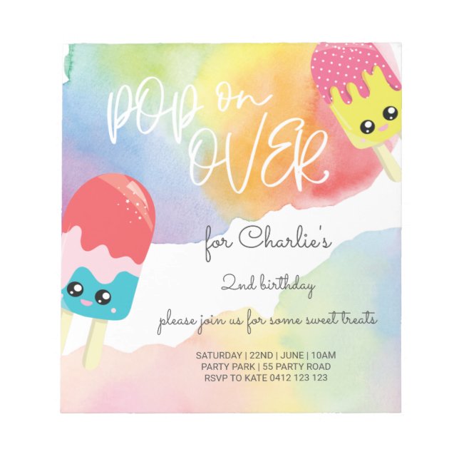 BUDGET Pop On Over Popsicle Birthday Invitation  Notepad (Front)