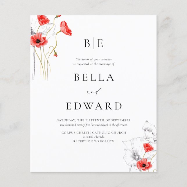 Budget Poppy Red Chic Floral Monogram Wedding (Front)
