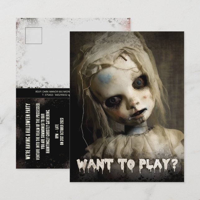 Budget Possessed Doll Adult Halloween Invitation (Front/Back)