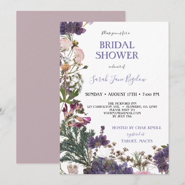 Budget Pressed Wildflower Boho Bridal Shower Invitation (Front/Back)