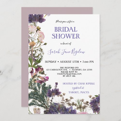 Budget Pressed Wildflower Boho Bridal Shower Invitation