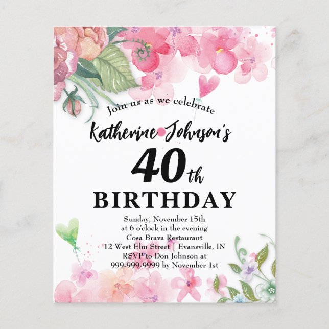 Budget, pretty birthday floral bright colors (Front)