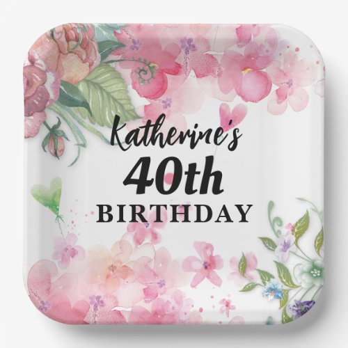 Budget pretty birthday floral bright colors chic paper plates