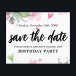 Budget, pretty birthday floral Save the date<br><div class="desc">Budget, pretty birthday floral bright colors Save the date A beautiful, stylish and chic Save the date card for a 40th (or any age) birthday party. A watercolor, floral background for an elegant finish. Easily edit the text to suit any age. Look who's birthday it is. Turning a new age...</div>