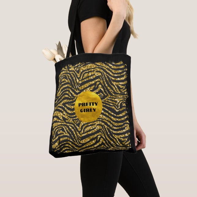 Budget Pretty Girly Faux Gold Glitter Foil Glam Tote Bag (Close Up)