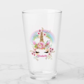 Budget Pretty Girly Pink Unicorn Floral Named Gift Glass
