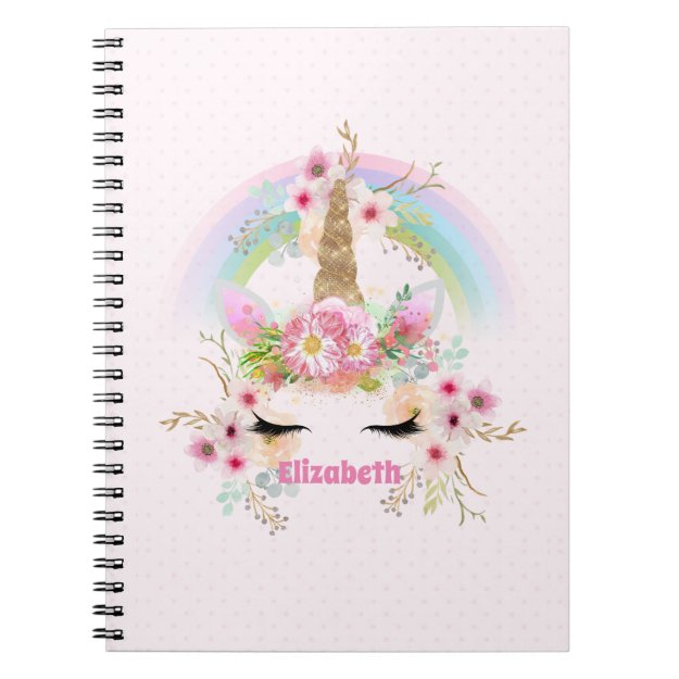 Budget Pretty Girly Pink Unicorn Floral Named Gift Notebook