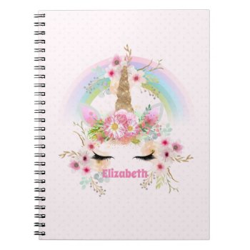 Budget Pretty Girly Pink Unicorn Floral Named Gift Notebook