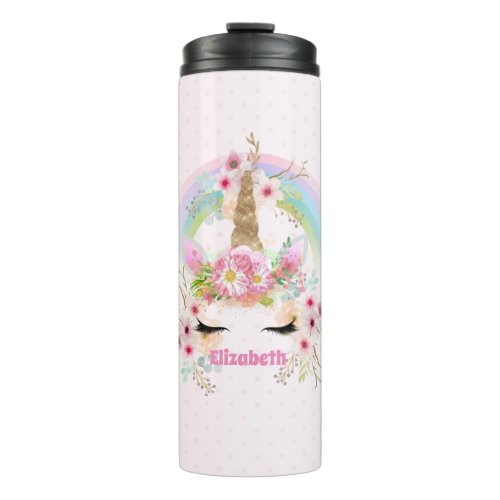 Budget Pretty Girly Pink Unicorn Floral Named Gift Thermal Tumbler