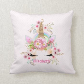 Budget Pretty Girly Pink Unicorn Floral Named Gift Throw Pillow