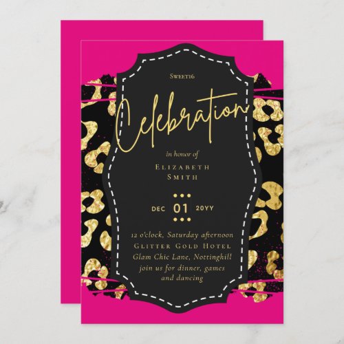 Budget Pretty Girly Sweet16 Gold Animal Print Inv Invitation