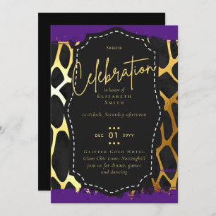 Budget Pretty Girly Sweet16 Gold Animal Print Inv Invitation