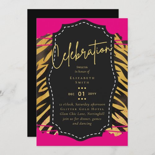 Budget Pretty Girly Sweet16 Gold Animal Print Inv Invitation